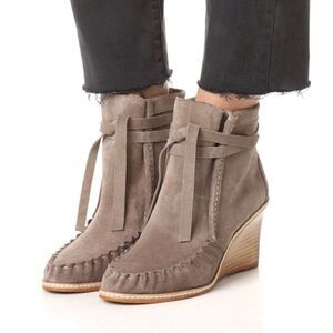 Anthropologie Matiko taupe suede leather tie wedge boots size 38